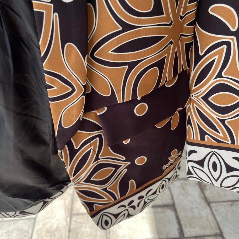 Venti6 Statement Blazer Brown Medallion Floral Boho Open Front